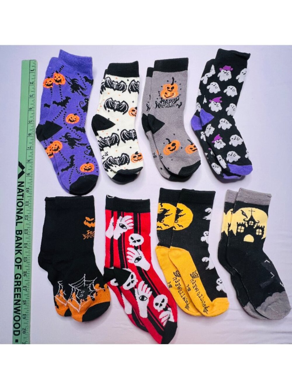 Kids Halloween-Themed Crew Socks 8-Pack Spooky Designs Cotton & Polyester Blend